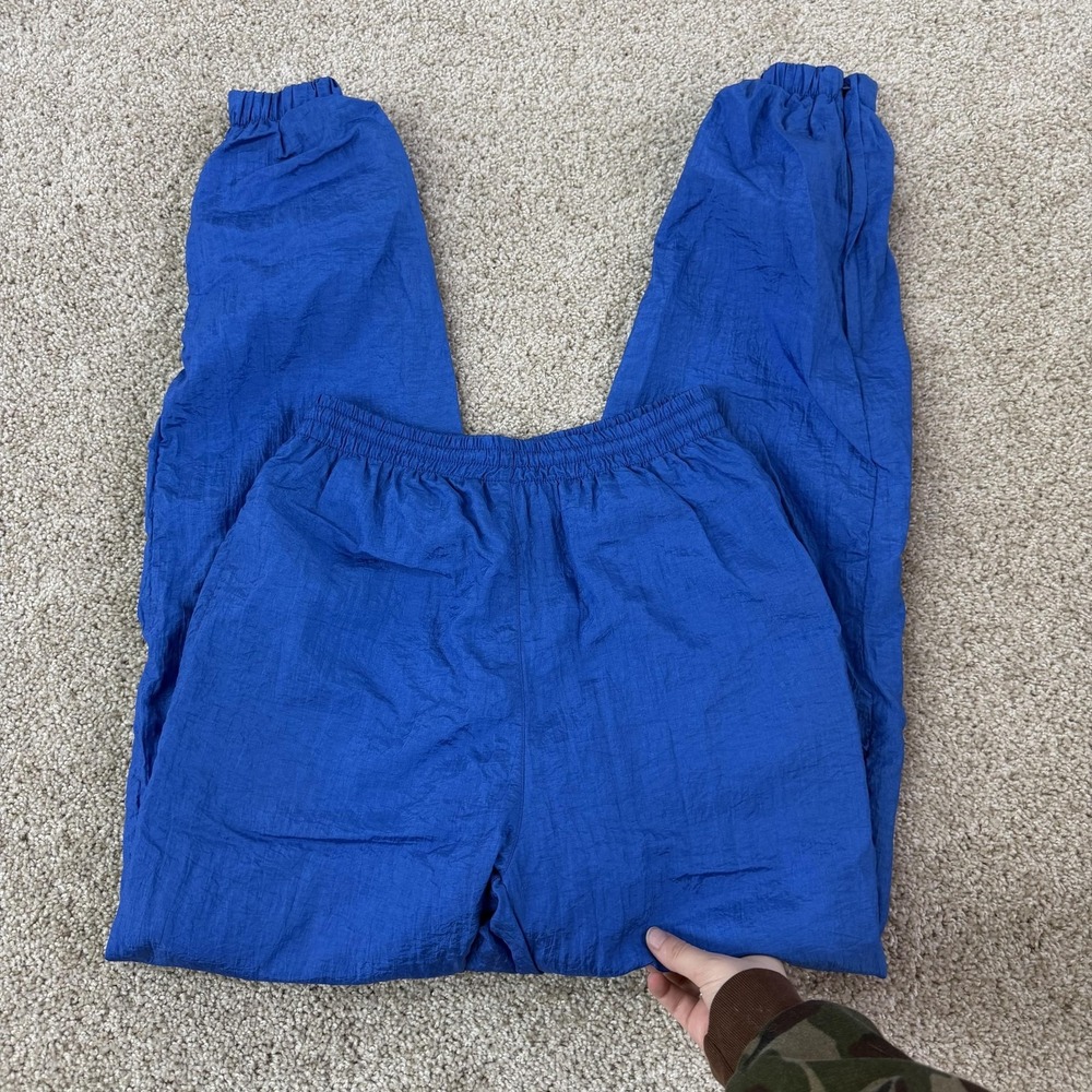 Vintage Active Wear Track Pants Mens Small Blue Woven Elastic Pockets Joggers